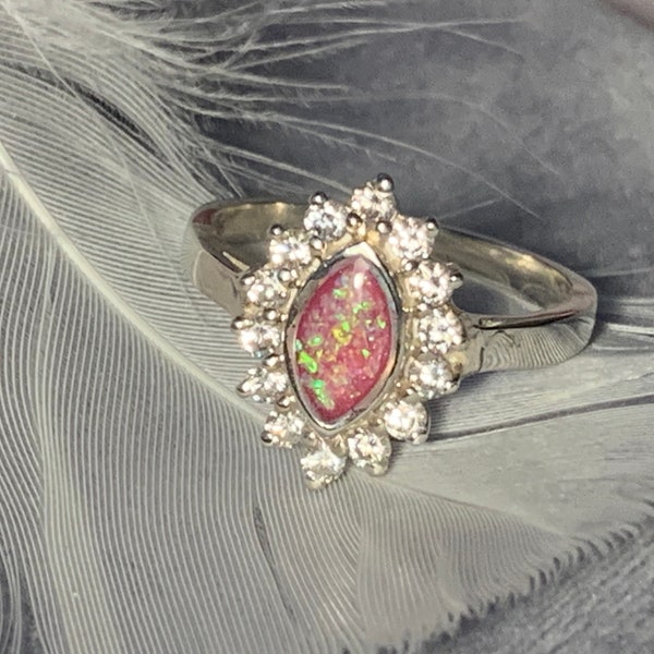 Cremation ashes memorial Crystal Marquise ring . Sterling silver .