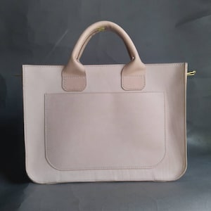 Natural vegetable tanned leather tote bag hand stitched women bag men bag briefcase un-dyed natural color large bag simple functional bag