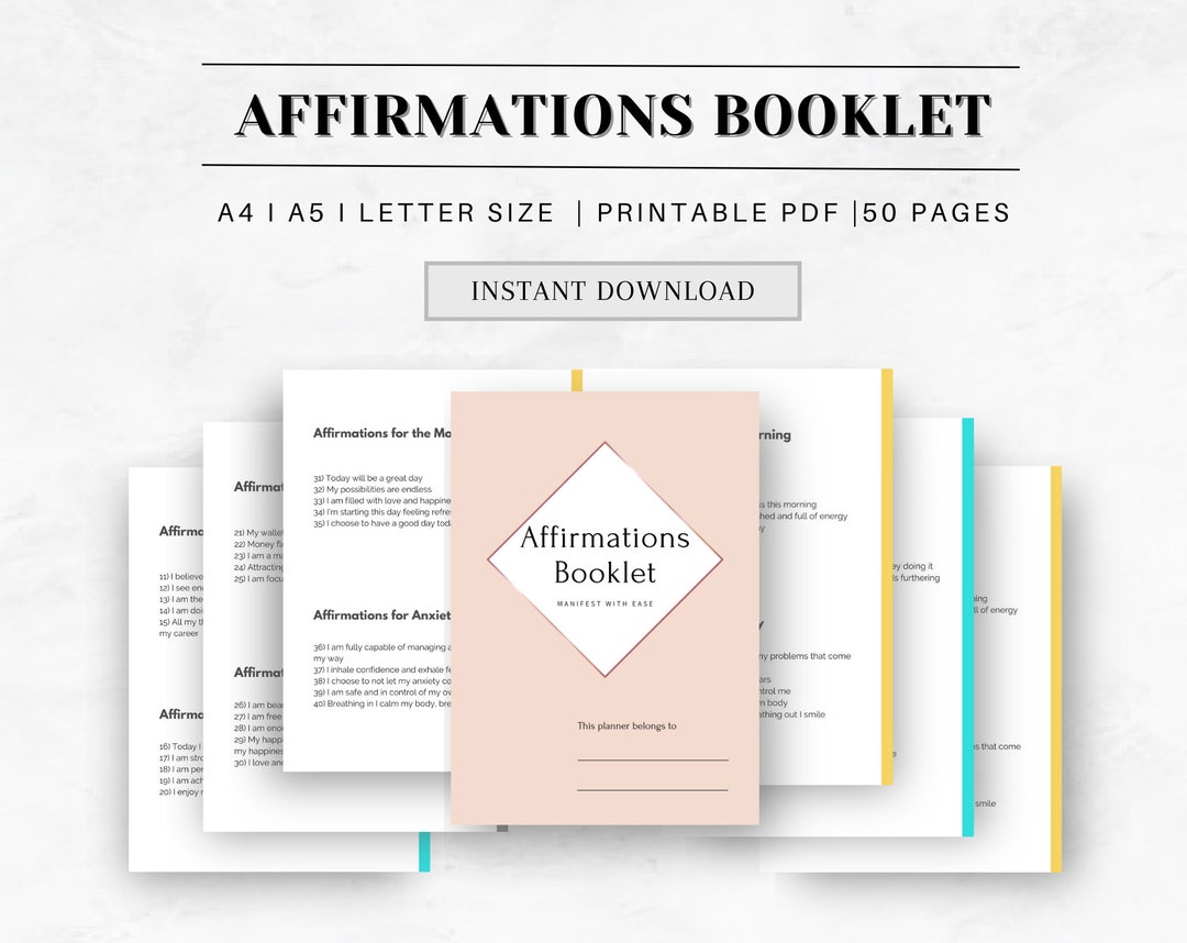 Affirmation Booklet 50 Affirmations Printable PDF Instant - Etsy