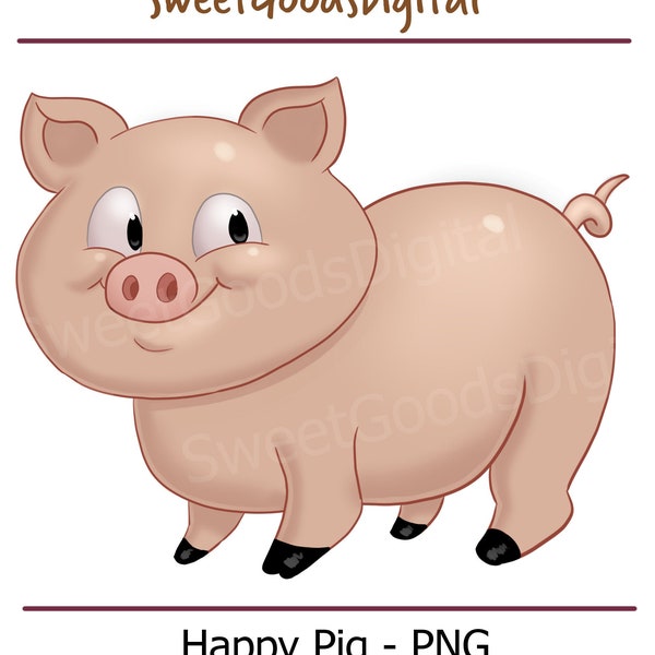 Pig Clip Art - Cartoon Pig PNG - Commercial Use PNG - Pig PNG - Instant Download