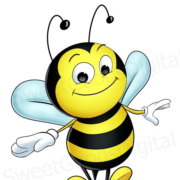 Bee Clip Art - Cartoon Bee PNG - Cute Bee for Printable Art - 300DPI - Instant Download!