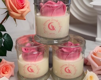 Cupid's Rose Candle - 12oz Rose-Scented Soy Candle with Pink Rose Wax Melt, Romantic Valentine’s Day Gift, Handmade Fairy-Inspired Decor