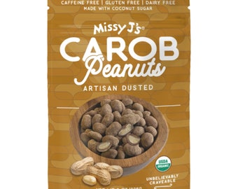 Missy J's Organic Carob Covered Peanuts 8oz, Vegan Gluten free, Substitute for Chocolate, Perfect for Snacks and Treats