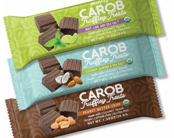 Missy J's Organic Carob Truffley Treats Sampler Pack-3 Flavors-3 or 12pk, Vegan Gluten free, Substitute for Chocolate, Perfect for Snacks