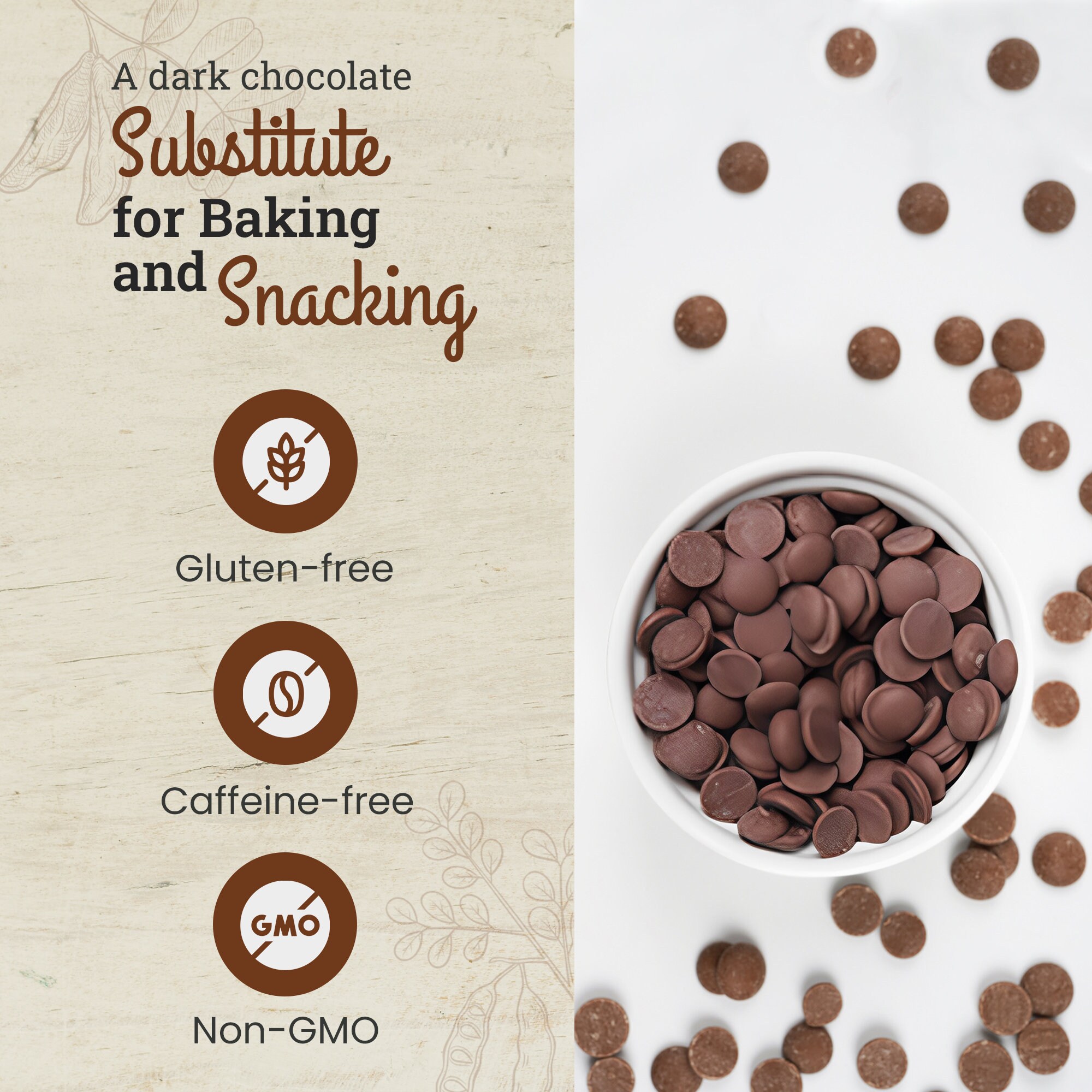 Missy Js Organic Unsweetened Carob Chips, 8oz, Vegan Gluten Free