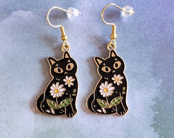 Flower Cat Enamel Earrings - Stainless Steel Earrings