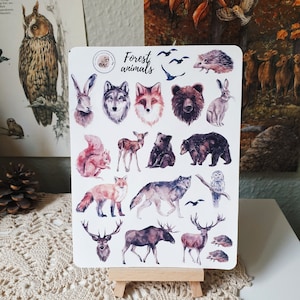 Autocollants animaux de la forêt/autocollants des bois/autocollants ours, renard, loup, hibou, cerf/feuille d'autocollants nature vinyle mat/autocollants vinyle imperméables