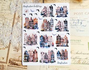 Amsterdam Buildings Stickers: Travel Journal, Netherlands Vinyl Stickers