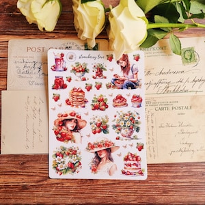 Strawberry love stickers / summer stickers/ matt vinyl sticker sheet
