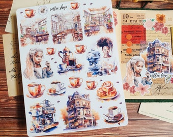 Adesivos para cafeteria Autumn Girls: adesivos de vinil fosco para agenda