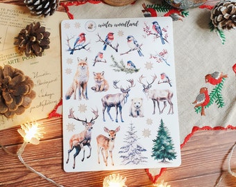 Winter woodland stickers /winter animals stickers/ matt vinyl sticker sheet/ planner stickers