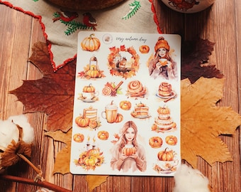 Cosy Autumn Day Stickers: Pumpkin Spice Latte, Planner Stickers