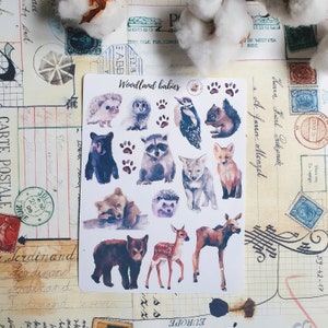 Adesivos de animais da floresta/adesivos de bebês da floresta/urso, raposa, lobo, coruja, adesivos de veado/folha de adesivos de natureza em vinil fosco