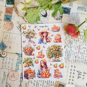 Autocollants d'amour orange/autocollants de voyage/feuille d'autocollants en vinyle mat