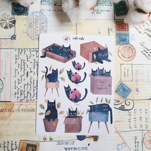 Autocollants de chats mignons/ autocollants de chat noir/ feuille d’autocollants en vinyle mat/ autocollants de planificateur
