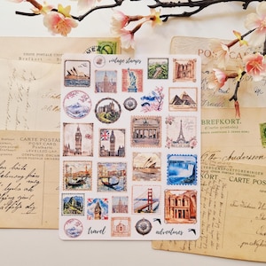 Adesivi con francobolli d'epoca/adesivi da viaggio/foglio di adesivi in vinile opaco