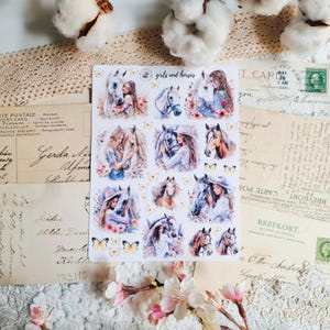 Stickers filles et chevaux/autocollants animaux/feuille d'autocollants nature vinyle mat