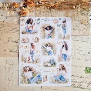 Adesivos para caminhada na natureza/adesivos para natureza/adesivos para meninas da primavera/folha de adesivos para natureza em vinil fosco
