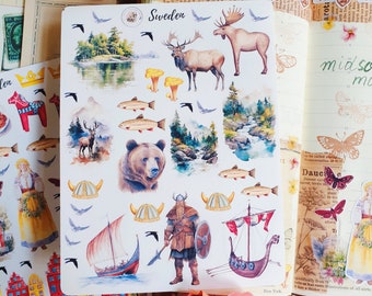 Sweden nature stickers/ matt vinyl nature sticker sheet