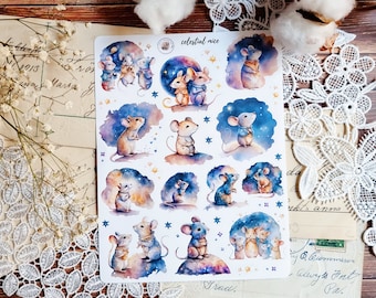 Celestial Mice Stickers: Matt Vinyl Planner Stickers