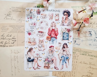 British tea party stickers / travel stickers/ matt vinyl sticker sheet