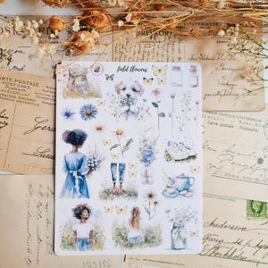 Adesivos de flores do campo/adesivos da natureza/adesivos de meninas da primavera/folha de adesivos de natureza de vinil fosco