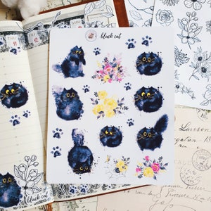 Pegatinas de gato negro/pegatinas de animales/pegatinas de naturaleza/hoja de pegatinas de vinilo mate/pegatinas de planificador