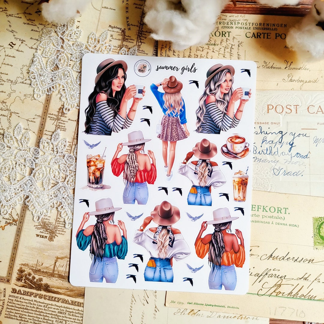 Gril Strand Sticker Summer Girls Stickers / Travel Stickers/ Matt Vinyl Sticker Sheet - Etsy