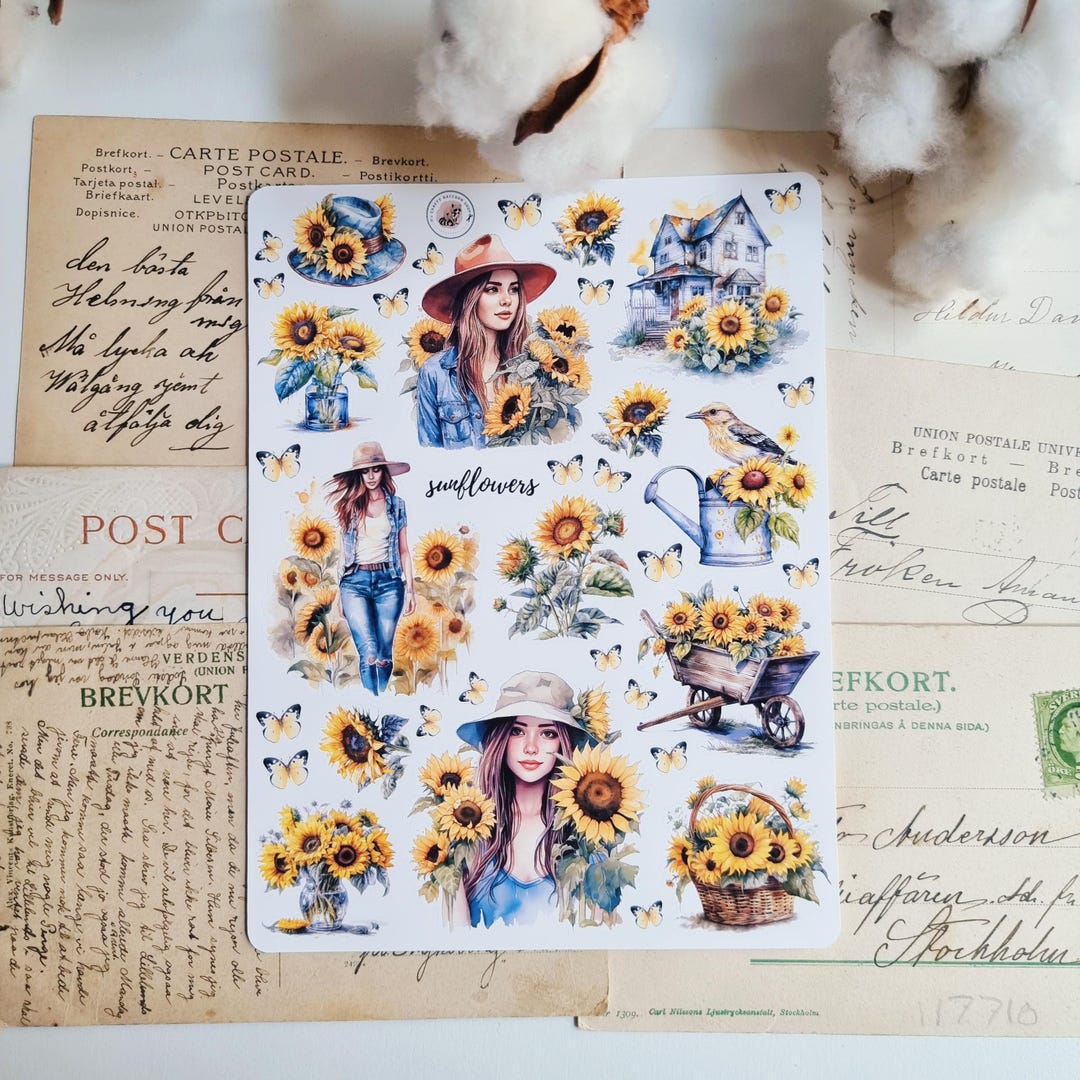 Sunflower Sticker Sheet: Matte Vinyl Floral Decals for Journaling - Etsy