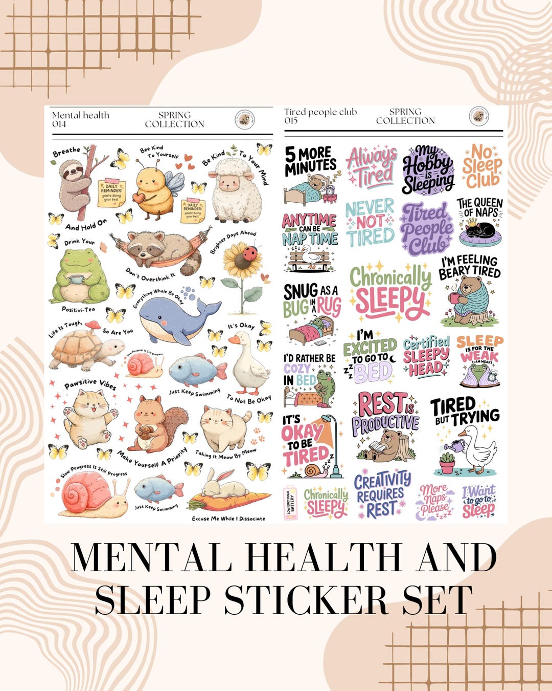 Sleep Pattern Stickers Mental Health and Sleep Sticker Set /planner Stickers/ Matt Vinyl ...