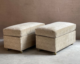 Vintage Pair Cut Velvet Ottomans With Storage - Newly Upholstered