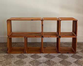 1970s Mid Century Pine Modular Book Shelf Storage