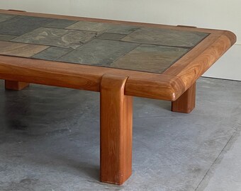 Mid Century Slate Tile & Teak Coffee Table