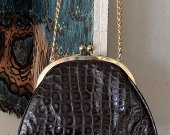 Vintage Croc Embossed Leather Purse 1980s