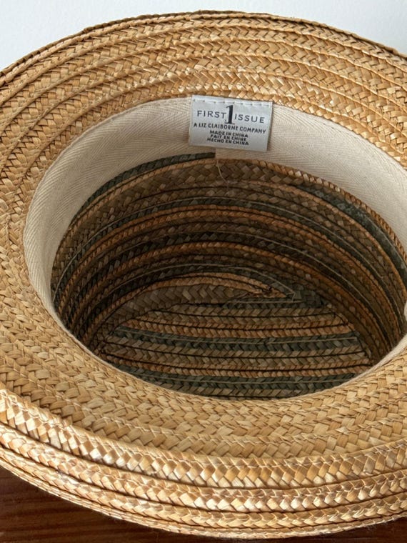 Vintage 1990s Liz Claiborne Green Striped Straw Hat - Etsy  display picture 2