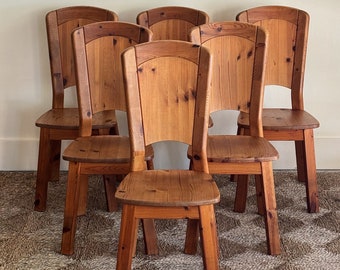 1960s Vintage French Pine Dining Chairs set of 6