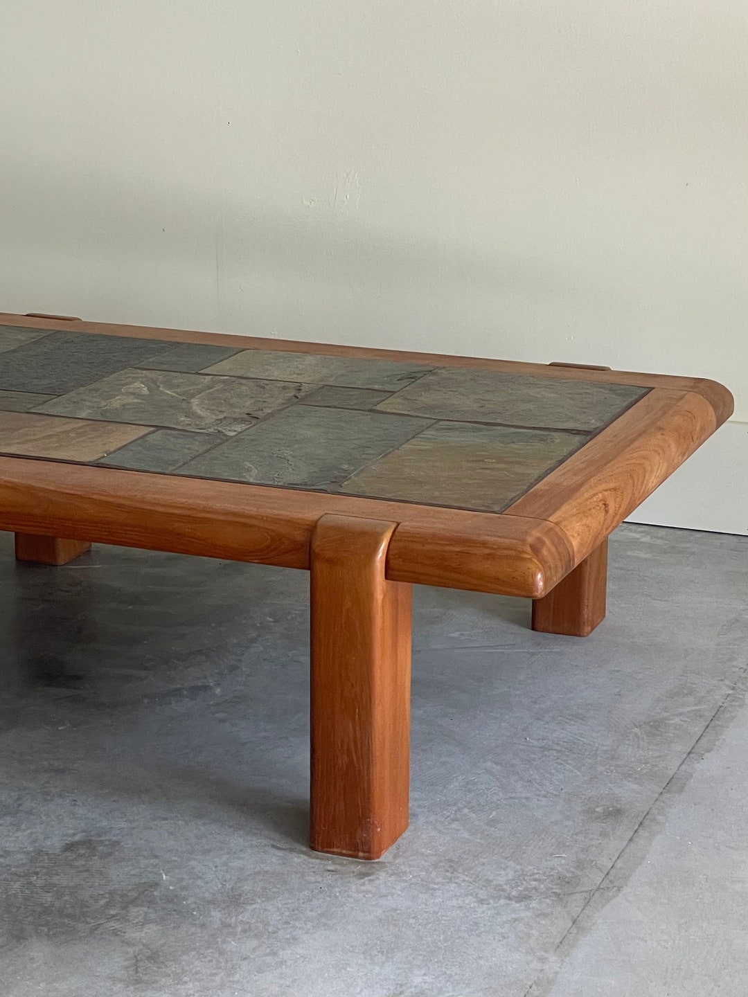 Mid Century Slate Tile & Teak Coffee Table Etsy