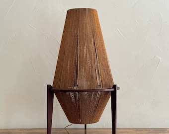 Large Mid Century IB Fabiansen Teak & Jute Cord Lamp