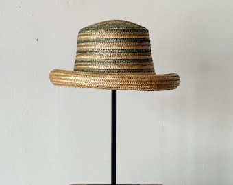 Vintage 1990s Liz Claiborne Green Striped Straw Hat - Etsy  display picture 3