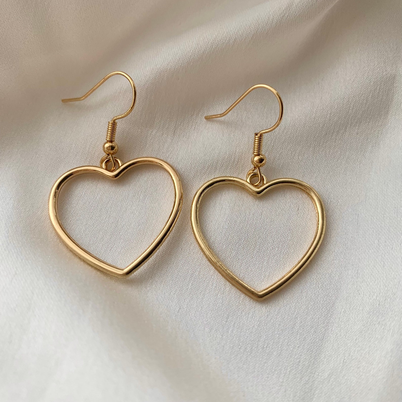Heart drop earrings / silver heart drop earrings / gold heart Etsy