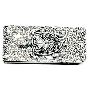 Handmade Oxidized Silver Embossed Brass Turtle Money Clip