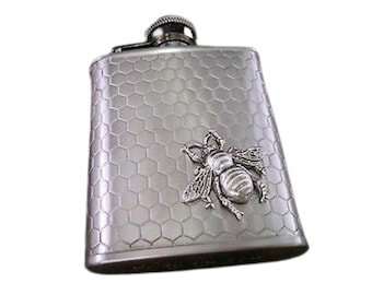 Handmade Stainless Steel 2.5 Ounce Bee Flask