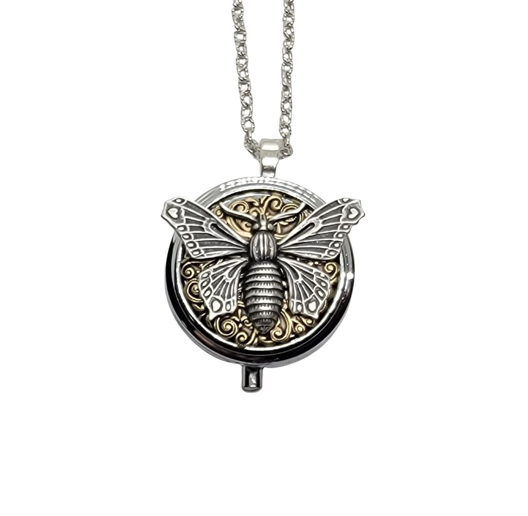 Handmade Silver Butterfly Pill Box Necklace Etsy