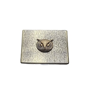 Handmade Antique Bronze Embossed Owl Cigarette Case