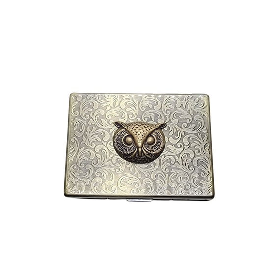 owl cigarette case Handmade Antique Bronze Embossed Owl Cigarette Case