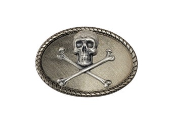 Handmade Antique Silver Steampunk Skull And Crossbones Belt Buckle
