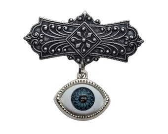 Handmade Antique Silver Eyeball Brooch Pin