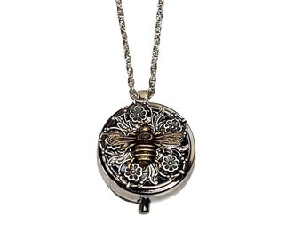 Handmade Silver Bee Pill Box Necklace