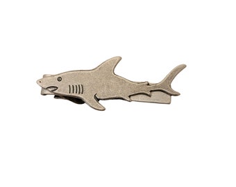 Handmade Steampunk Oxidized Silver Nautical Shark Tie Clip Tie Bar