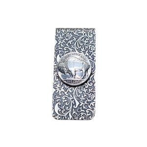 Handmade Oxidized Silver Embossed Buffalo Money Clip